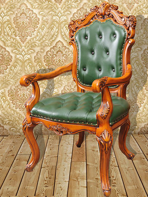 Hand Carved Antique Wooden Throne Chair Vintage Accent Oak Fabric Dining Chairs