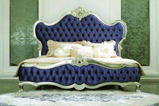 Custom European style palace solid wood carving fabric double bed French style villa bedroom furniture