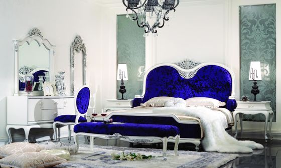 French fabric luxury solid wood carved double bed European style princess wedding bed villa furniture