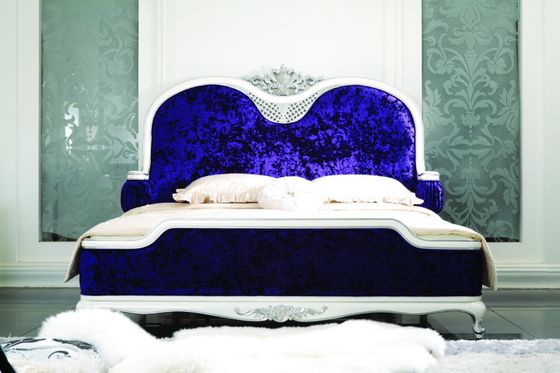 French fabric luxury solid wood carved double bed European style princess wedding bed villa furniture