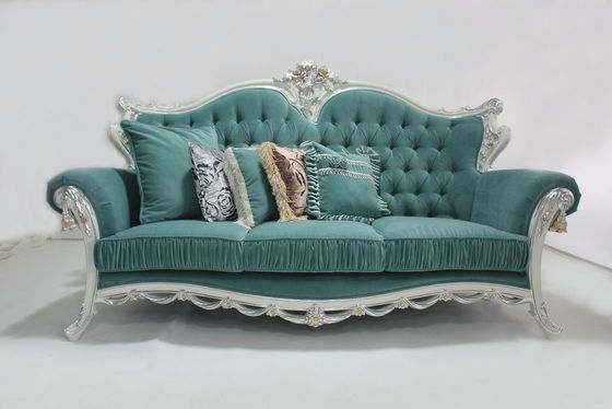 Cyan OEM Tufted Velvet Sectional Wooden Classic Sofa Set Living Room 2 Seat